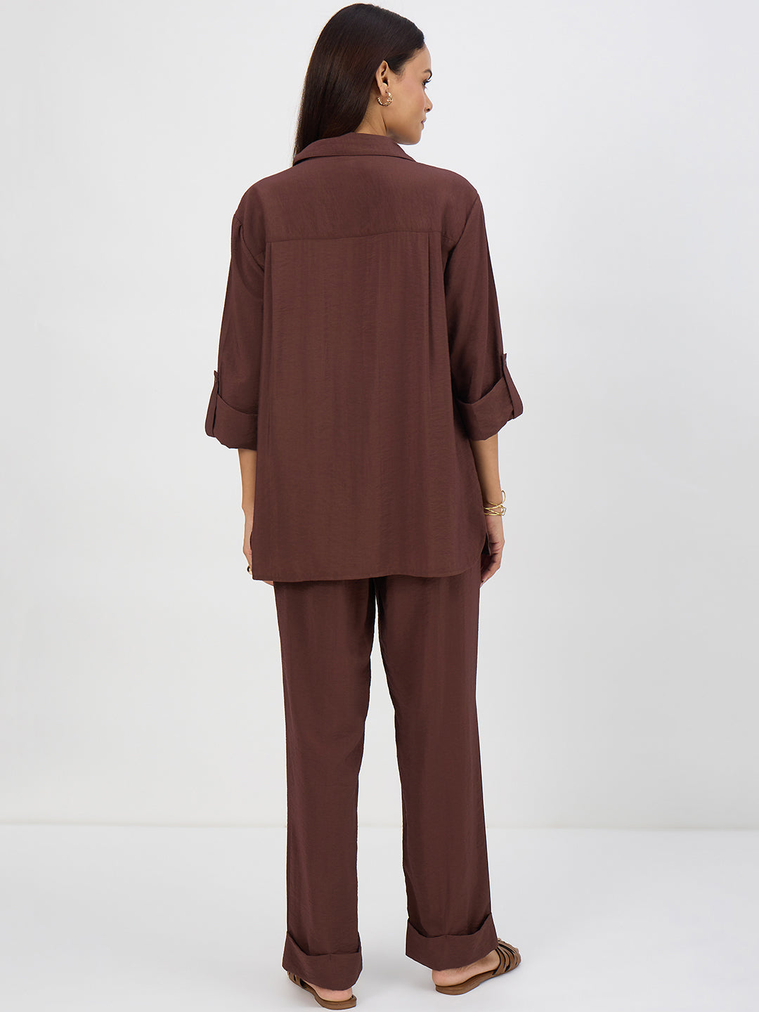 Coffee Brown Dual Pocket Shirt Co-Ord