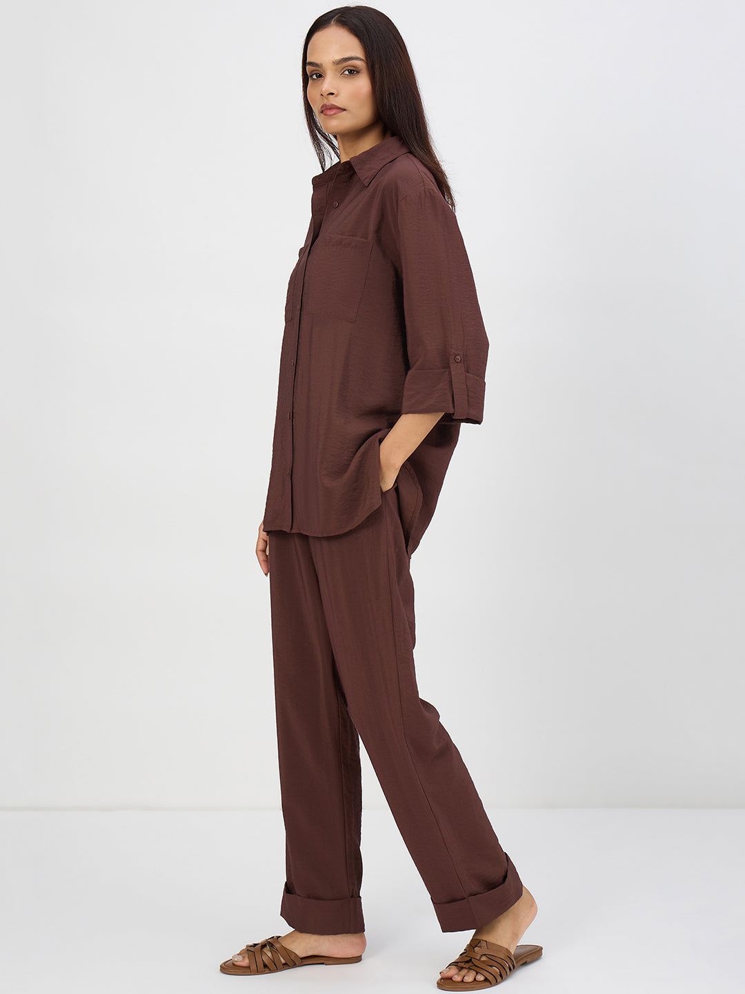 Coffee Brown Dual Pocket Shirt Co-Ord