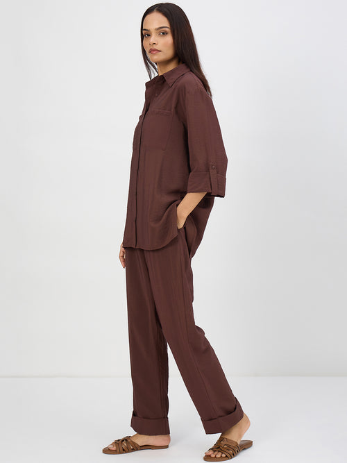 Coffee Brown Dual Pocket Shirt Co-Ord