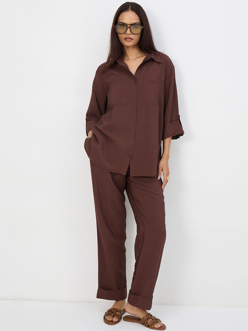 Coffee Brown Dual Pocket Shirt Co-Ord