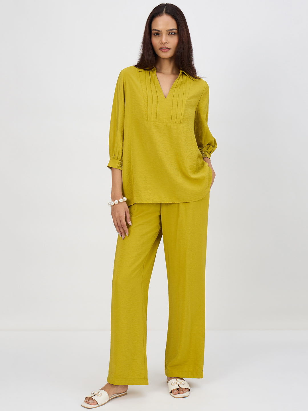 Citrine Green Pleat Detail Co-Ord