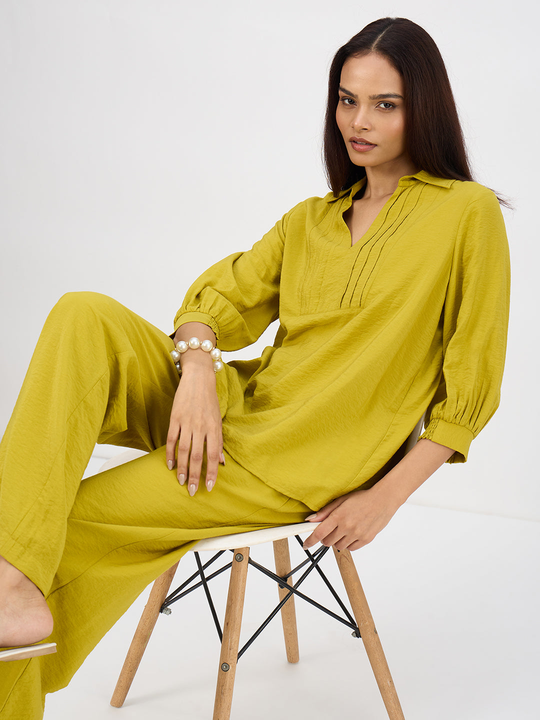 Citrine Green Pleat Detail Co-Ord