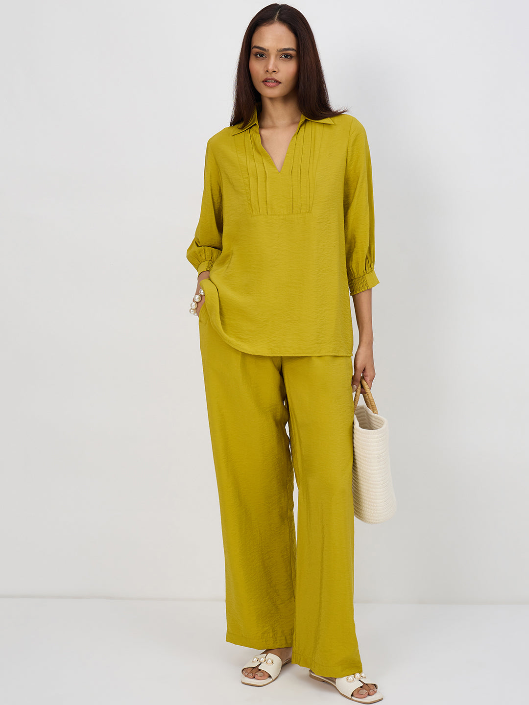 Citrine Green Pleat Detail Co-Ord