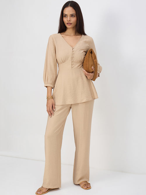 Beige Corset Detail Co-Ord