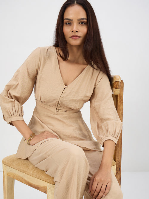 Beige Corset Detail Co-Ord