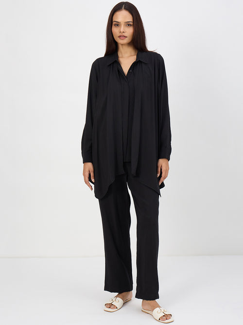Black Asymmetric Button Down Co-Ord