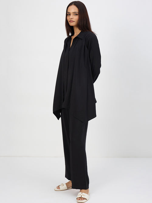 Black Asymmetric Button Down Co-Ord