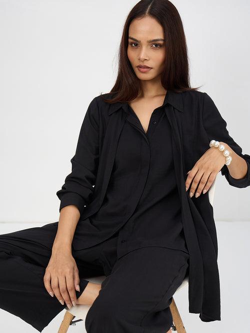 Black Asymmetric Button Down Co-Ord