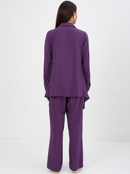 Deep Purple Asymmetric Button Down Co-Ord