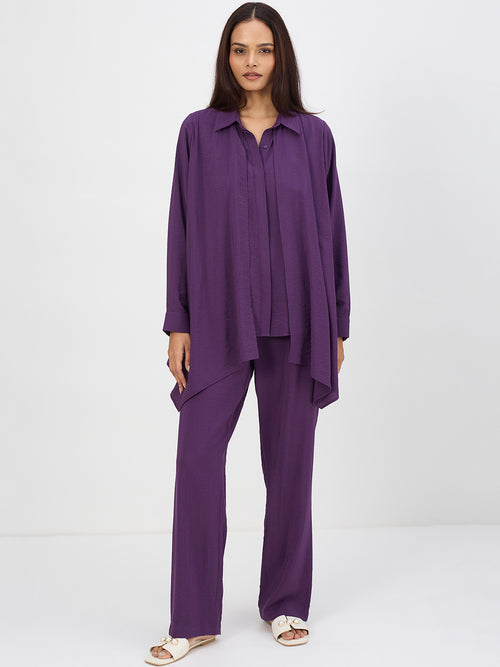 Deep Purple Asymmetric Button Down Co-Ord