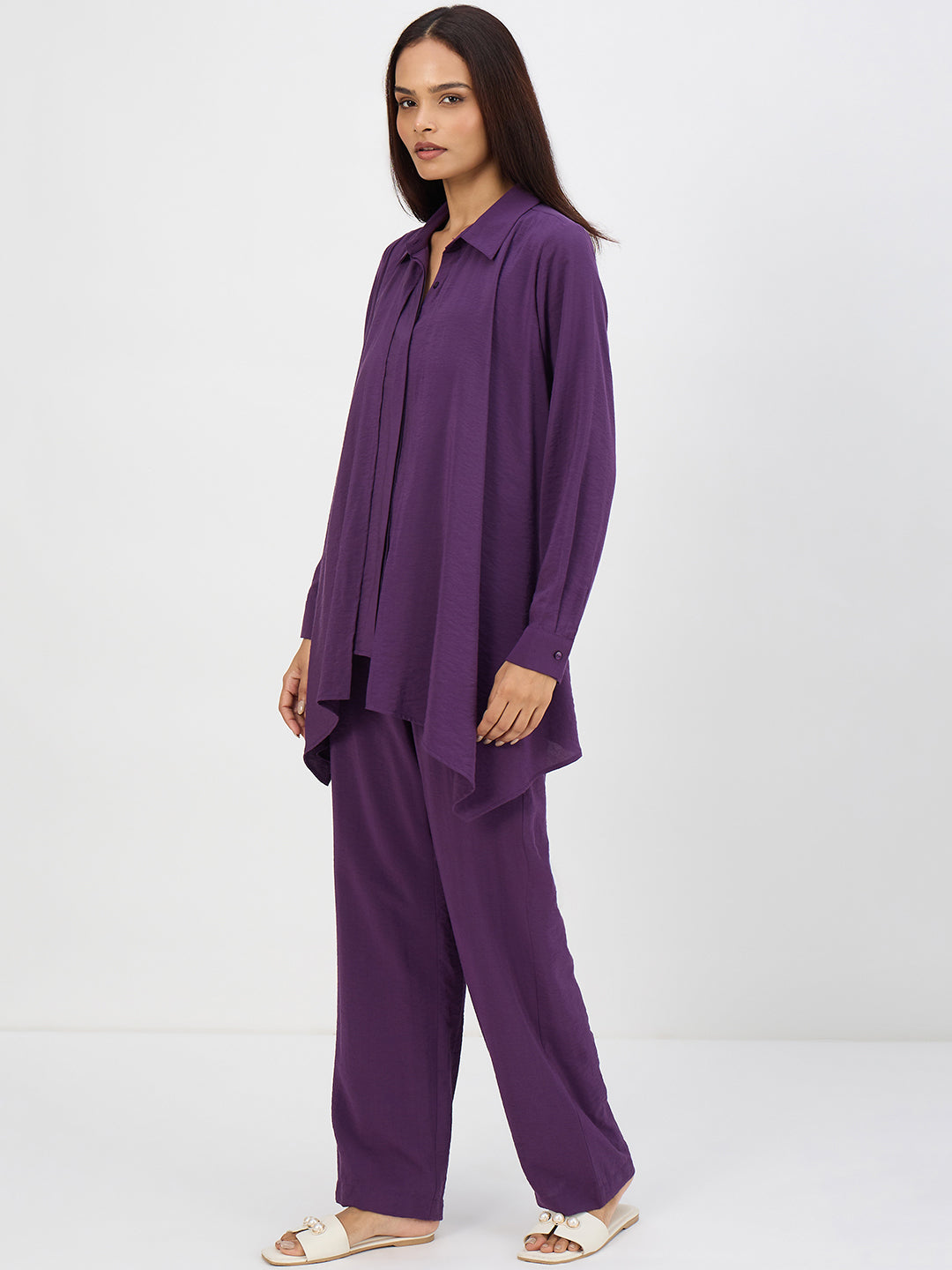 Deep Purple Asymmetric Button Down Co-Ord