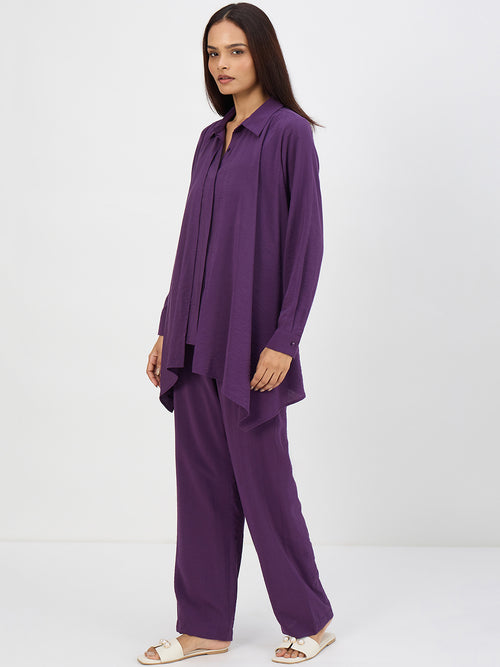 Deep Purple Asymmetric Button Down Co-Ord