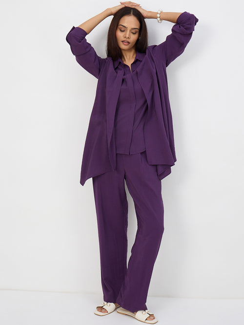 Deep Purple Asymmetric Button Down Co-Ord