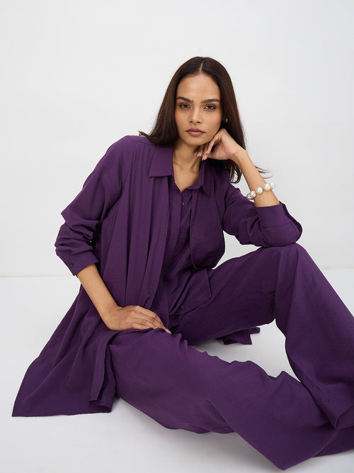 Deep Purple Asymmetric Button Down Co-Ord