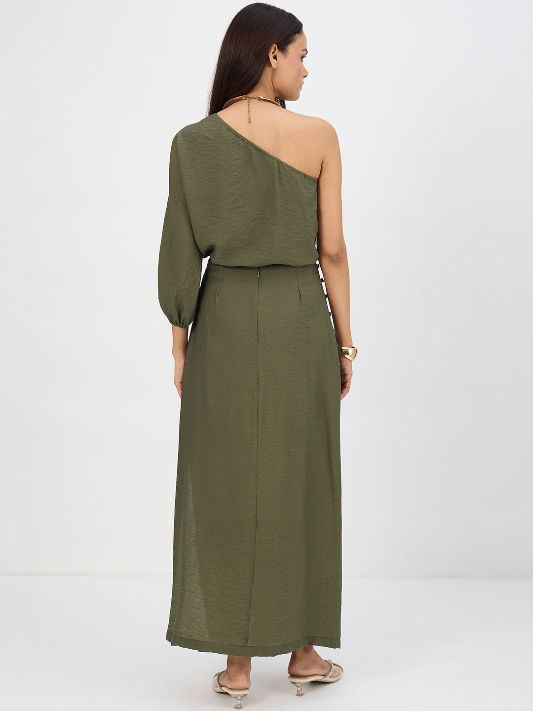 Olive One Shoulder Skirt Co-Ord Set