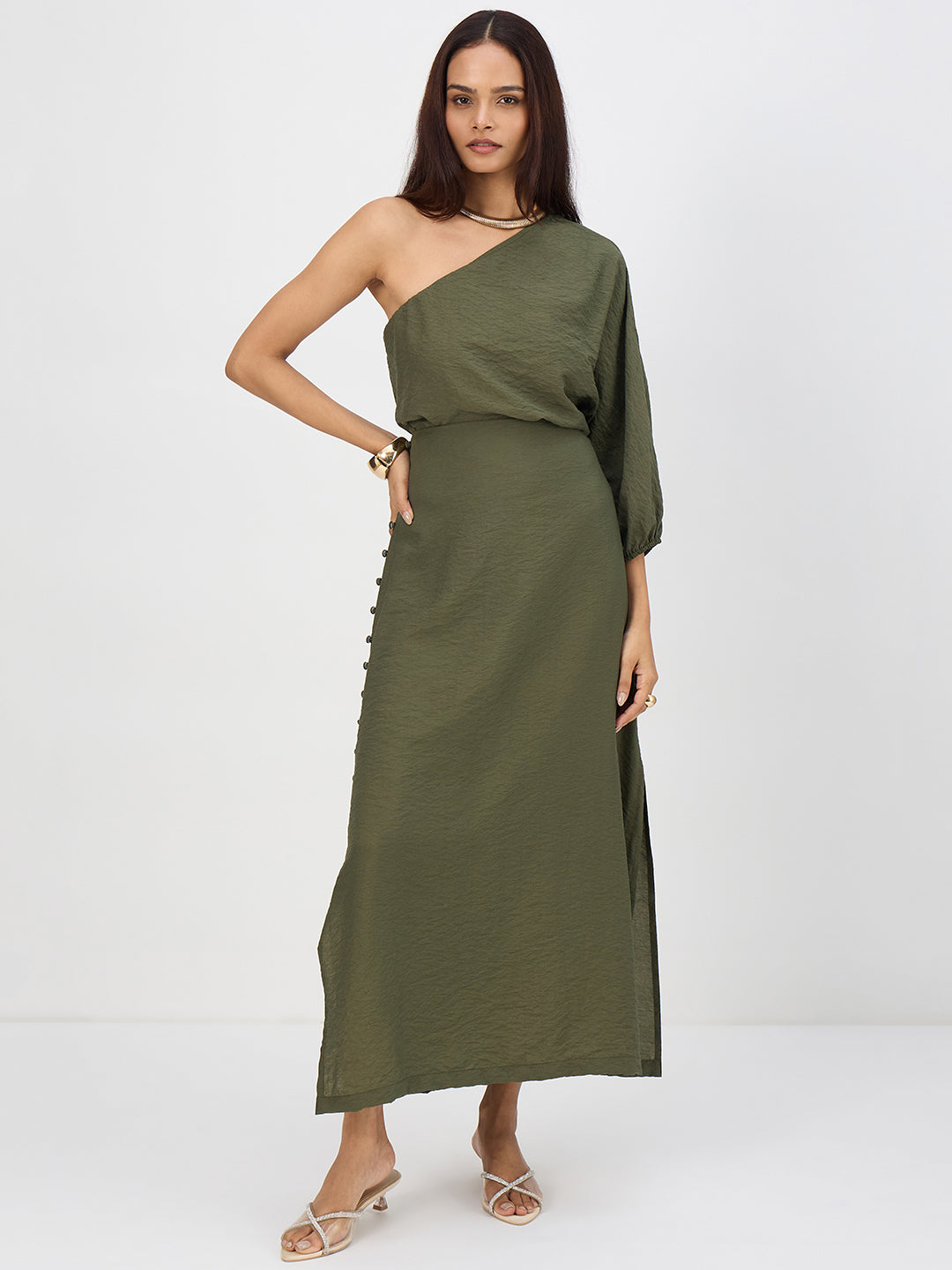 Olive One Shoulder Skirt Co-Ord Set