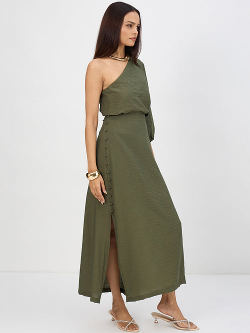 Olive One Shoulder Skirt Co-Ord Set