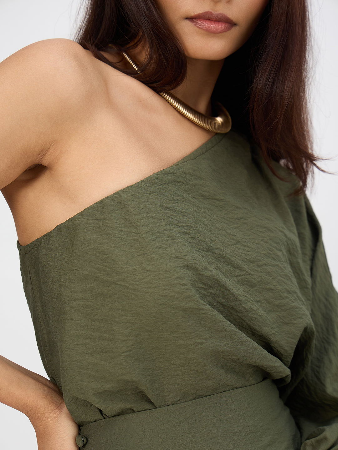 Olive One Shoulder Skirt Co-Ord Set
