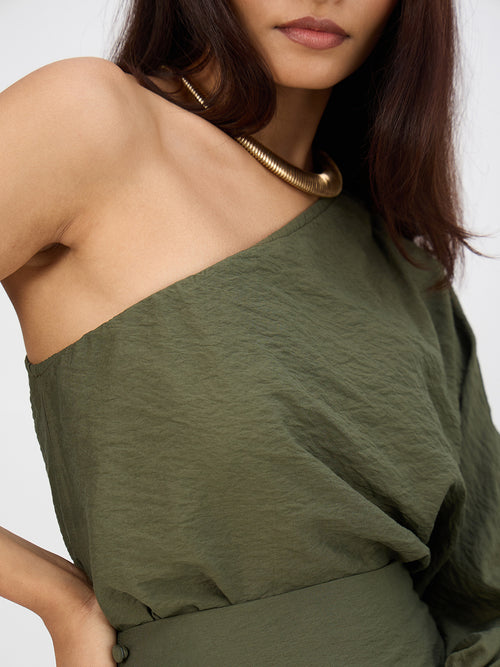 Olive One Shoulder Skirt Co-Ord Set