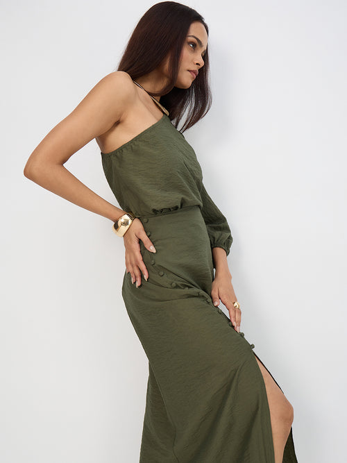 Olive One Shoulder Skirt Co-Ord Set