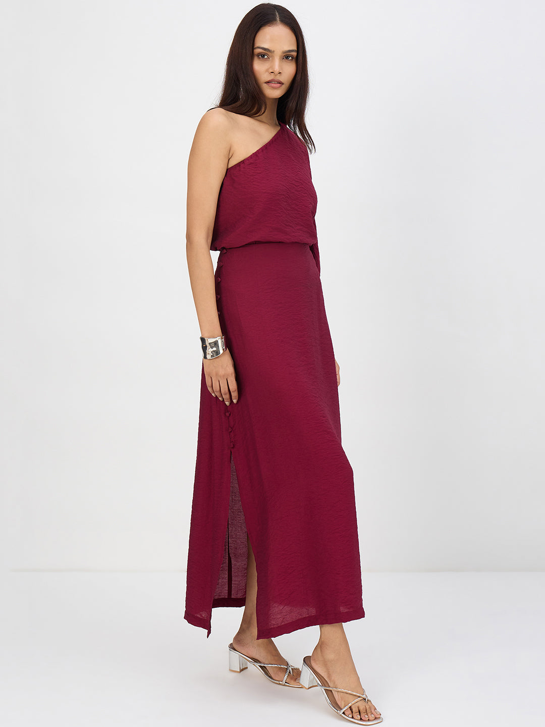 Maroon One Shoulder Skirt Co-Ord Set