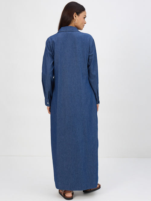 Navy Blue Denim Maxi Shirt Dress