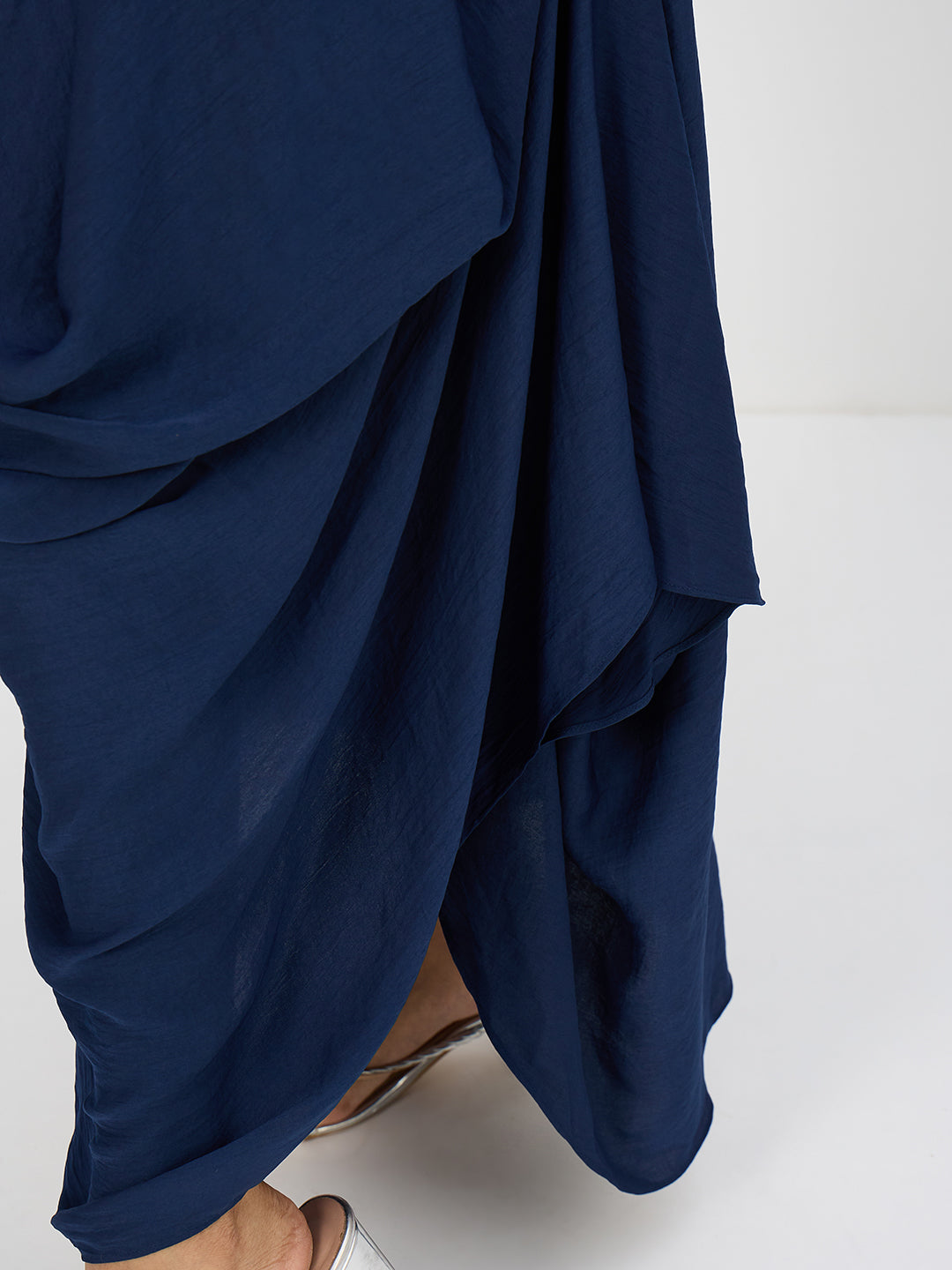 Navy Satin Front Twisted Maxi Dress