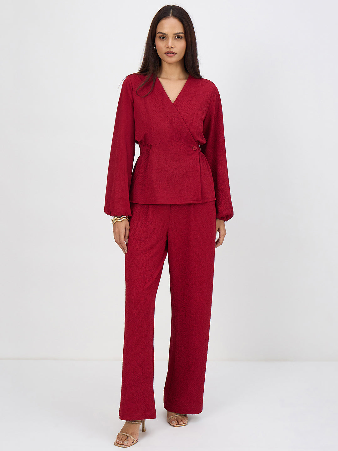 Deep Red Textured Wrap Co-Ord
