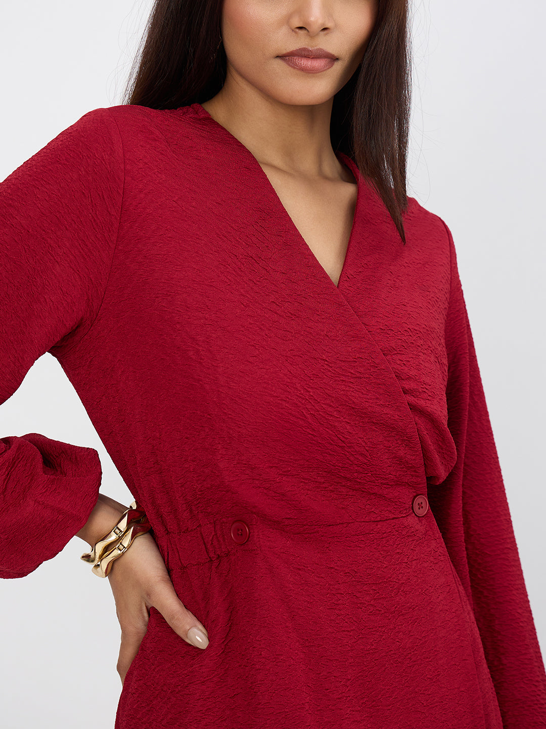Deep Red Textured Wrap Co-Ord