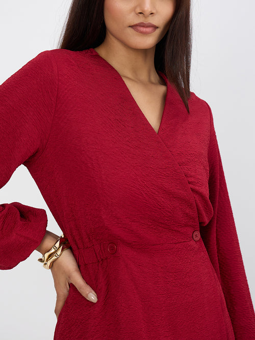 Deep Red Textured Wrap Co-Ord