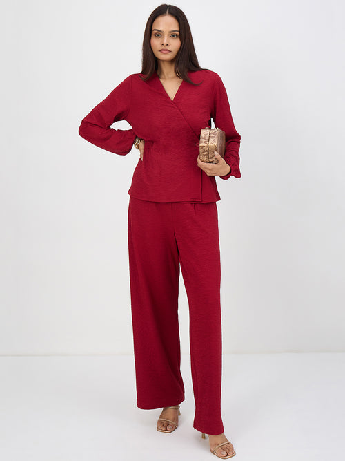 Deep Red Textured Wrap Co-Ord