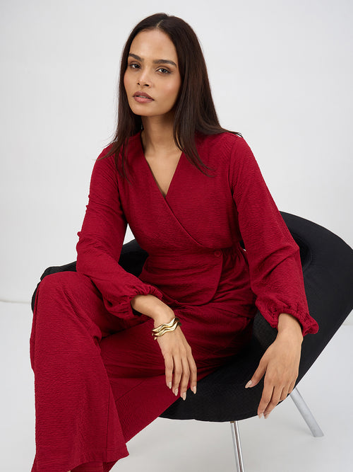 Deep Red Textured Wrap Co-Ord