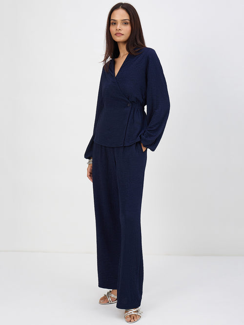 Navy Textured Wrap Co-Ord