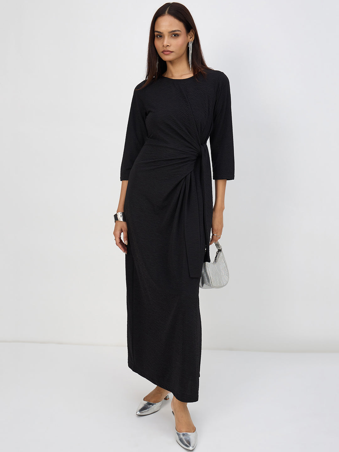 Black Tie-Up Maxi Dress