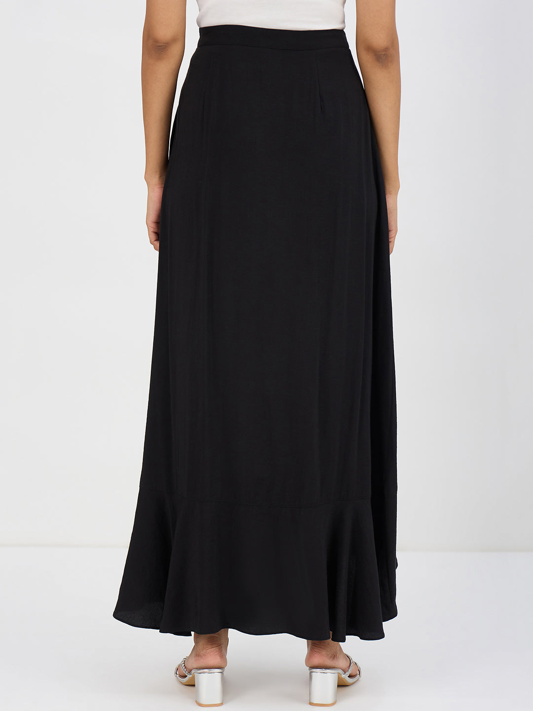 Black Ruffle Detail Maxi Skirt