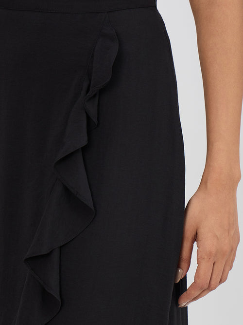 Black Ruffle Detail Maxi Skirt