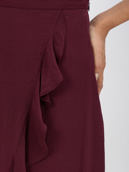 Wine Ruffle Detail Maxi Skirt