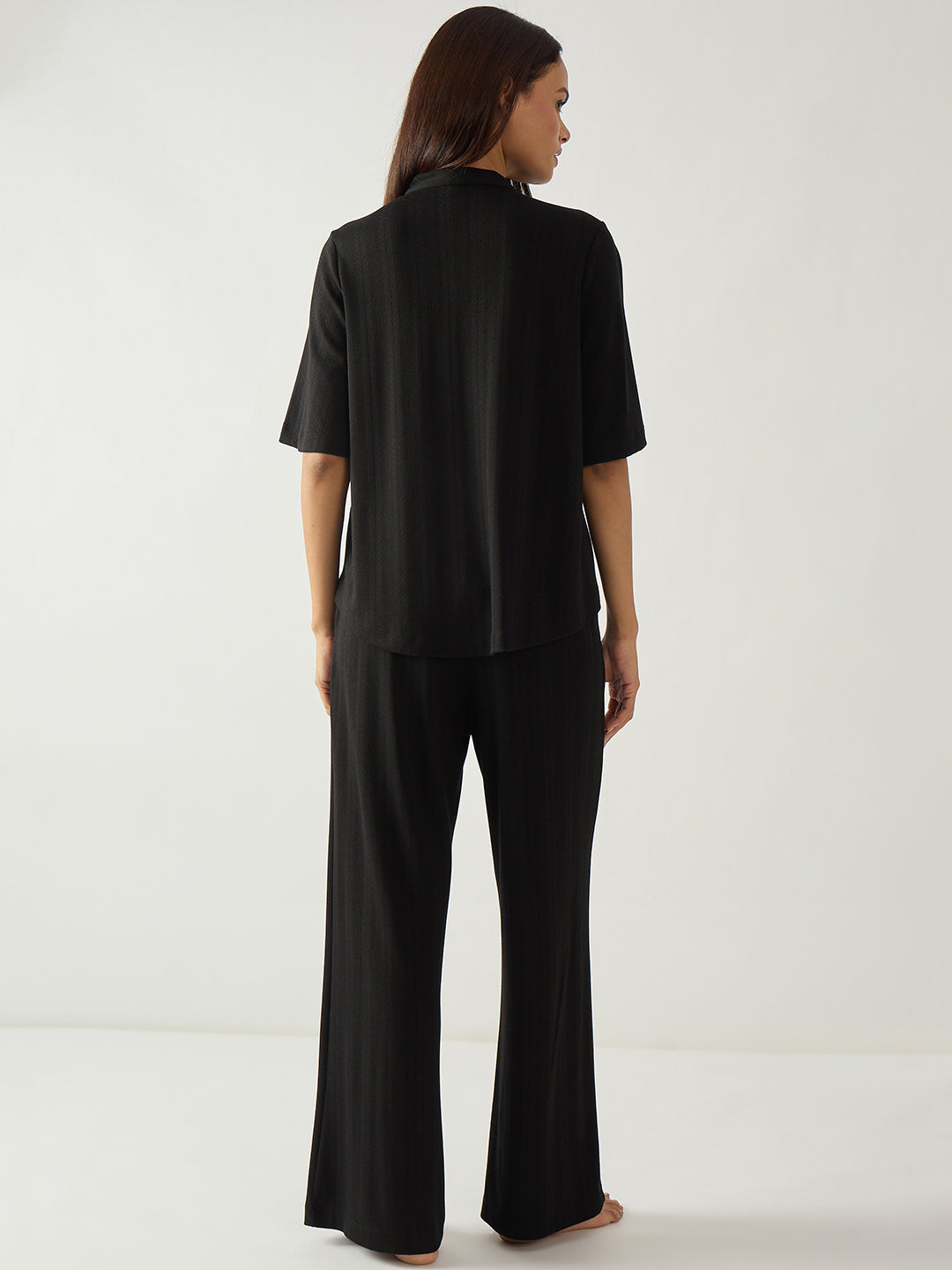 Black Pleat Detail Textured Jersey Co-Ord Set