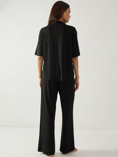 Black Pleat Detail Textured Jersey Co-Ord Set