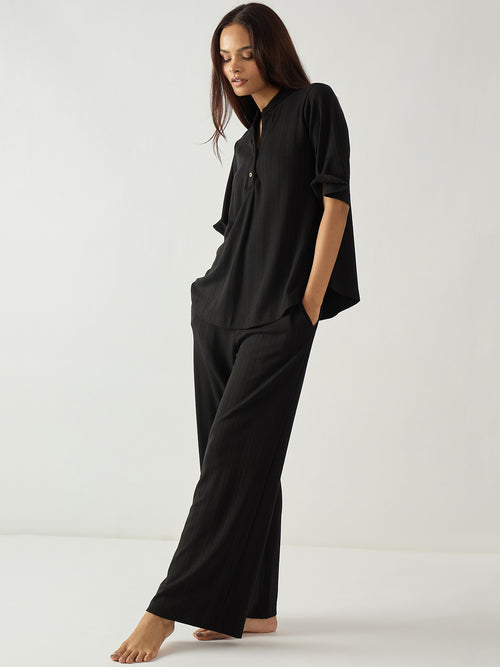Black Pleat Detail Textured Jersey Co-Ord Set