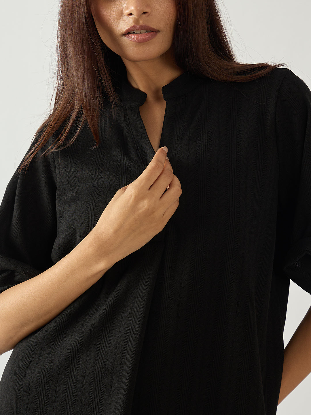 Black Pleat Detail Textured Jersey Co-Ord Set