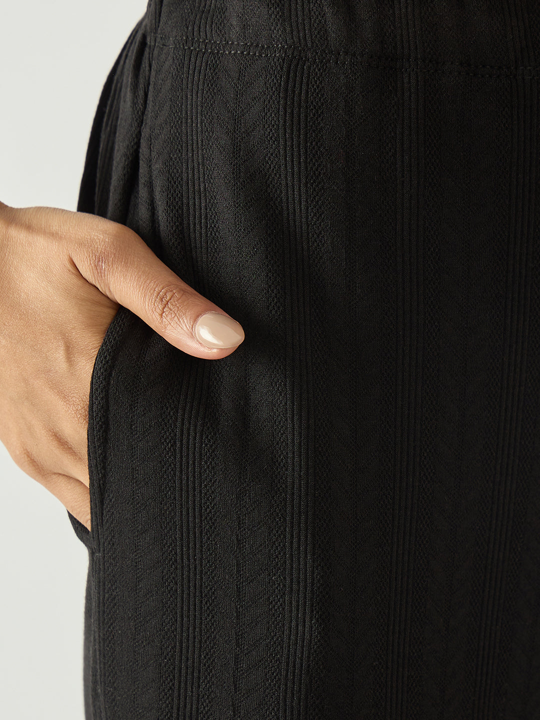 Black Pleat Detail Textured Jersey Co-Ord Set