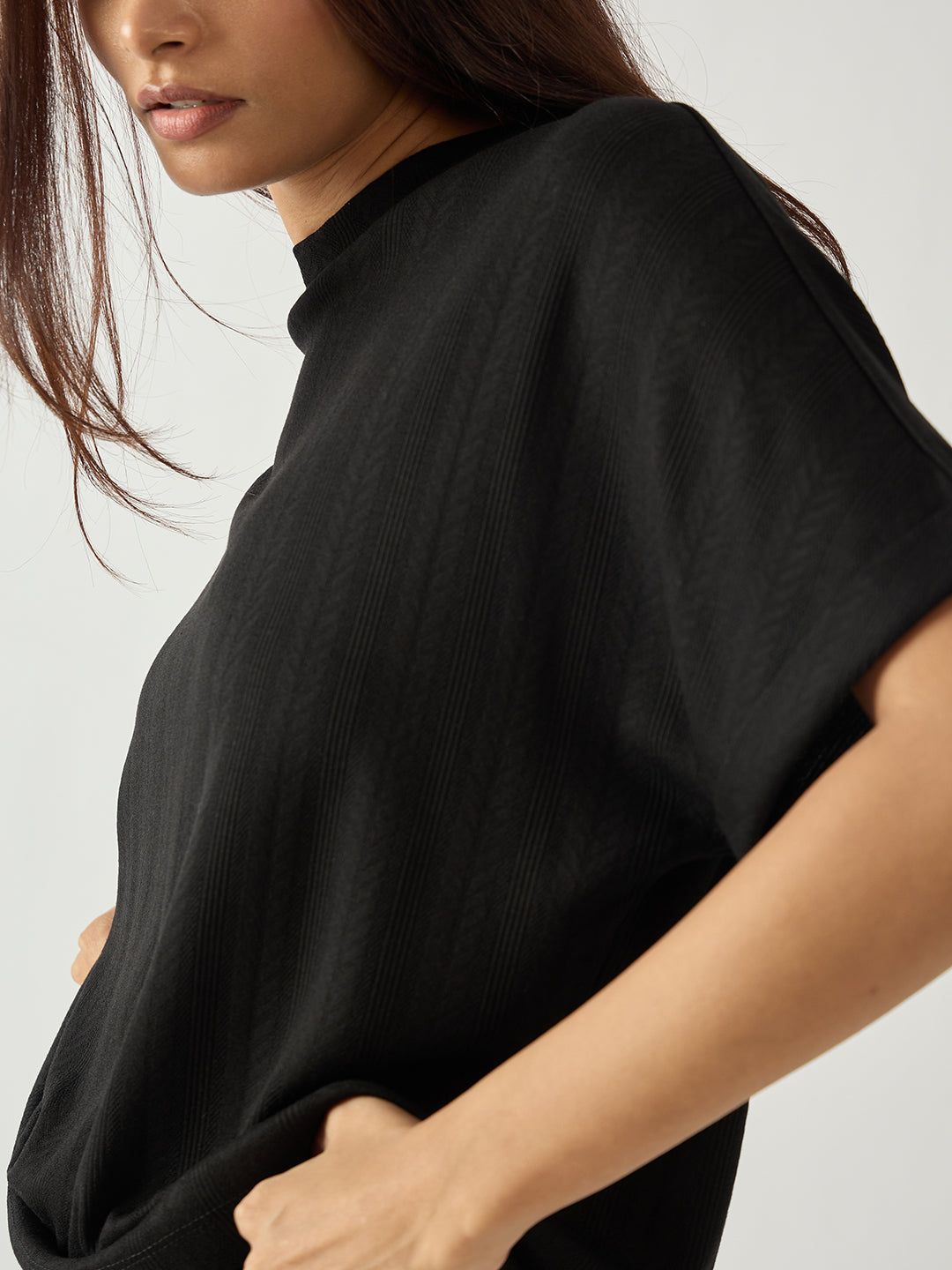 Black Round Neck Textured Jersey Co-Ord Set