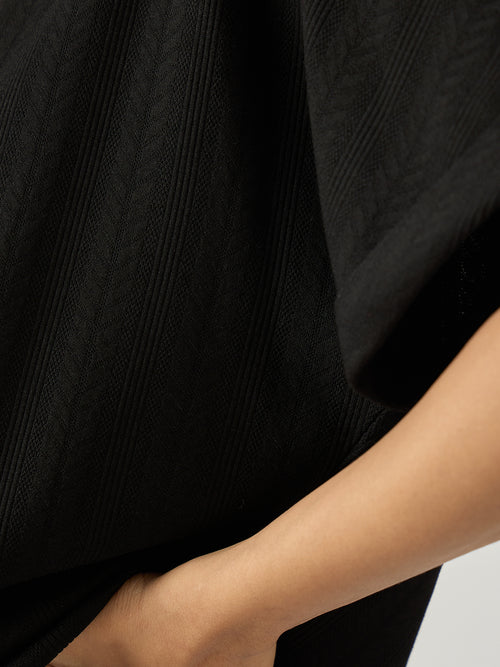 Black Round Neck Textured Jersey Co-Ord Set