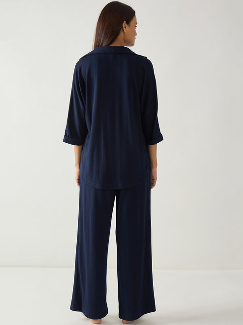 Navy Kimono Textured Jersey Co-Ord Set