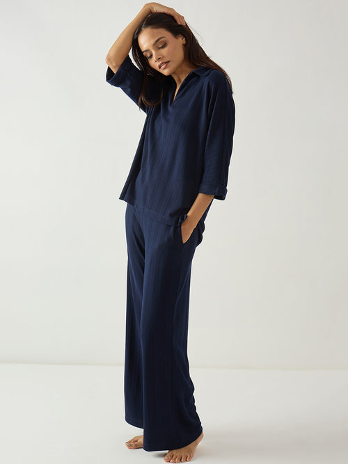 Navy Kimono Textured Jersey Co-Ord Set