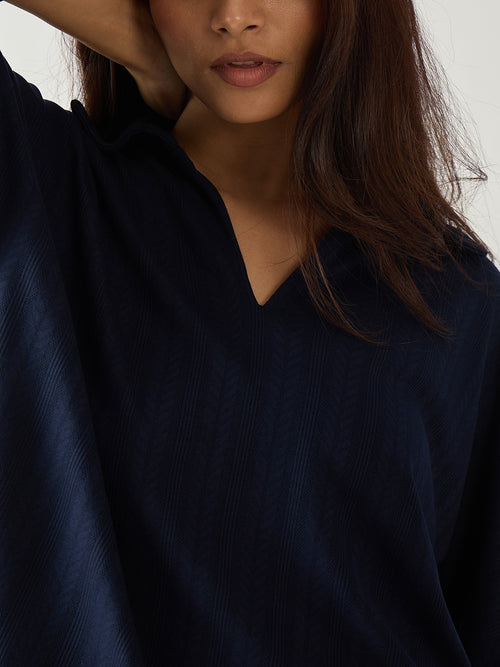 Navy Kimono Textured Jersey Co-Ord Set