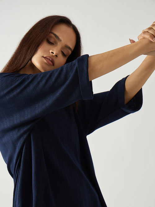 Navy Kimono Textured Jersey Co-Ord Set