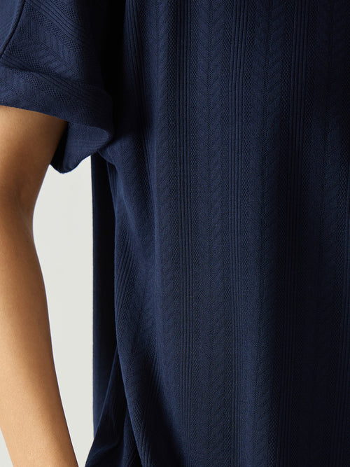Navy Round Neck Textured Jersey Co-Ord Set