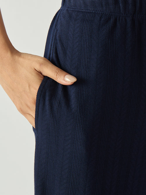 Navy Round Neck Textured Jersey Co-Ord Set